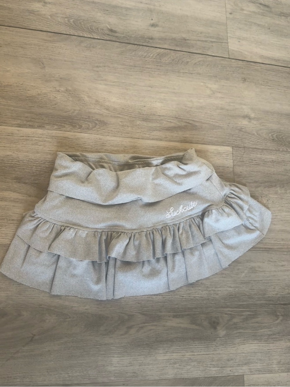 Ruffled Gray Girls'/ Womens Skirt with Embroidered Detail